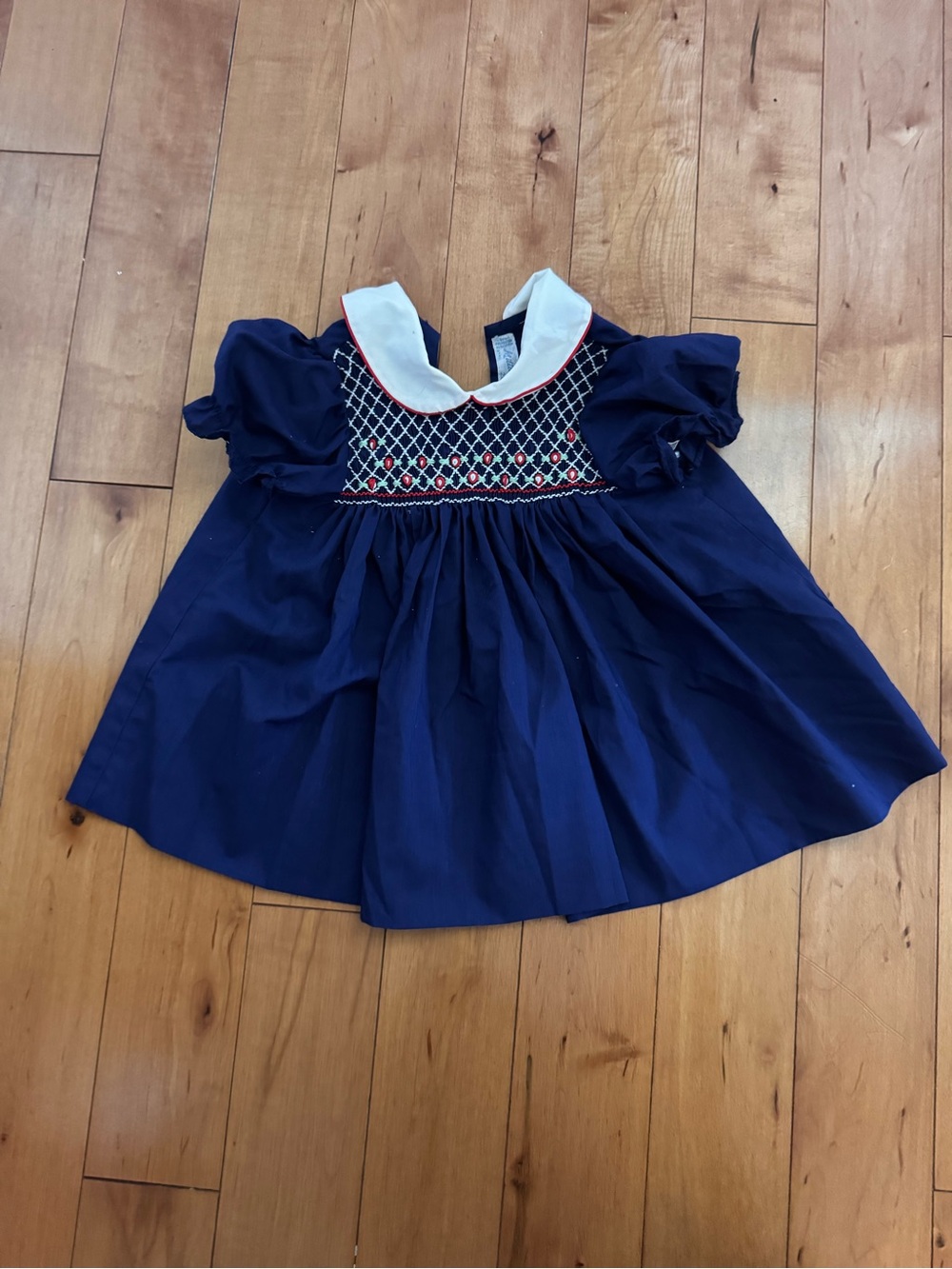 Navy Smocked Peter Pan Collar Baby Dress